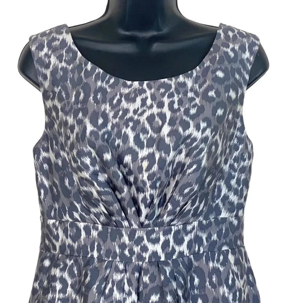 Kate Spade Deanna Gray Leopard Print Sleeveless Silk Sheath Mini Dress S…
